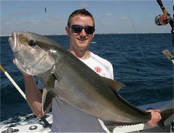 After a few pictures, we dropped down bait number two and hooked an Amberjack that didn�t give in easily. We skillfully released the Amberjack and relocated to do some Big Game Shark Fishing.